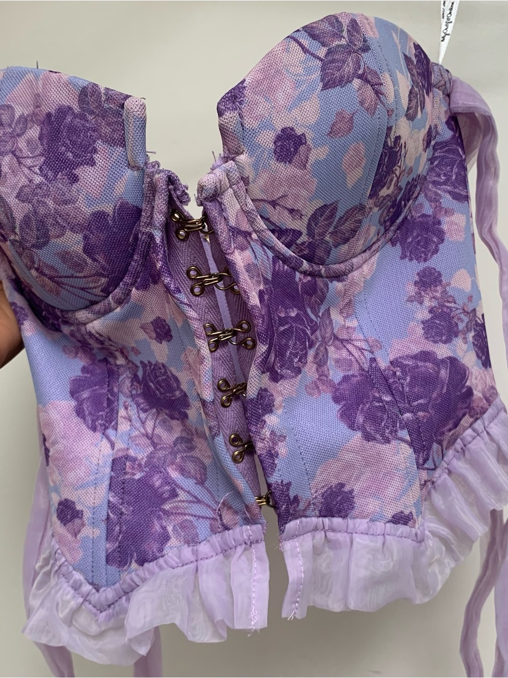 Floral Purple Bustier Top - Lavender Corset Style